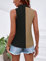 Camicia bicolore con bottone frontale senza maniche