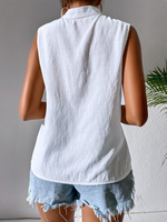 Camicia estiva senza maniche casuale per le vacanze con collo alla coreana ricamato