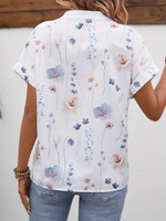 Blusa Casual A Manica Corta Stampata A Fiori Con Vestibilitˆ Ampia Con Bottoni Sul Davanti E Colletto A Tacche Per L'estate