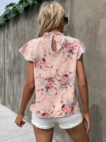 Camicetta con stampa floreale pizzo guipure a contrasto manica a farfalla collo arricciato