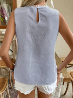 Blusa senza maniche a collo tondo in pizzo a righe patchwork