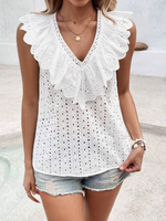 Camicetta Senza Maniche Da Donna Con Volant In Tinta Unita E Design Svasato