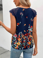 Blusa Da Donna Con Elegante Inserto Di Pizzo E Motivo Floreale