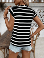 Maglietta casual estiva da donna a righe stampate con girocollo e maniche corte