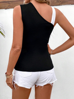 Top canotta donna alla moda con design incrociato a blocchi di colore