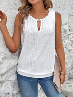 Canotta senza maniche con ricamo floreale bruciato e scollo a chiave per donne, estate