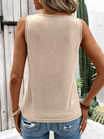 Canotta donna casuale primavera/estate a tinta unita con scollo a chiave