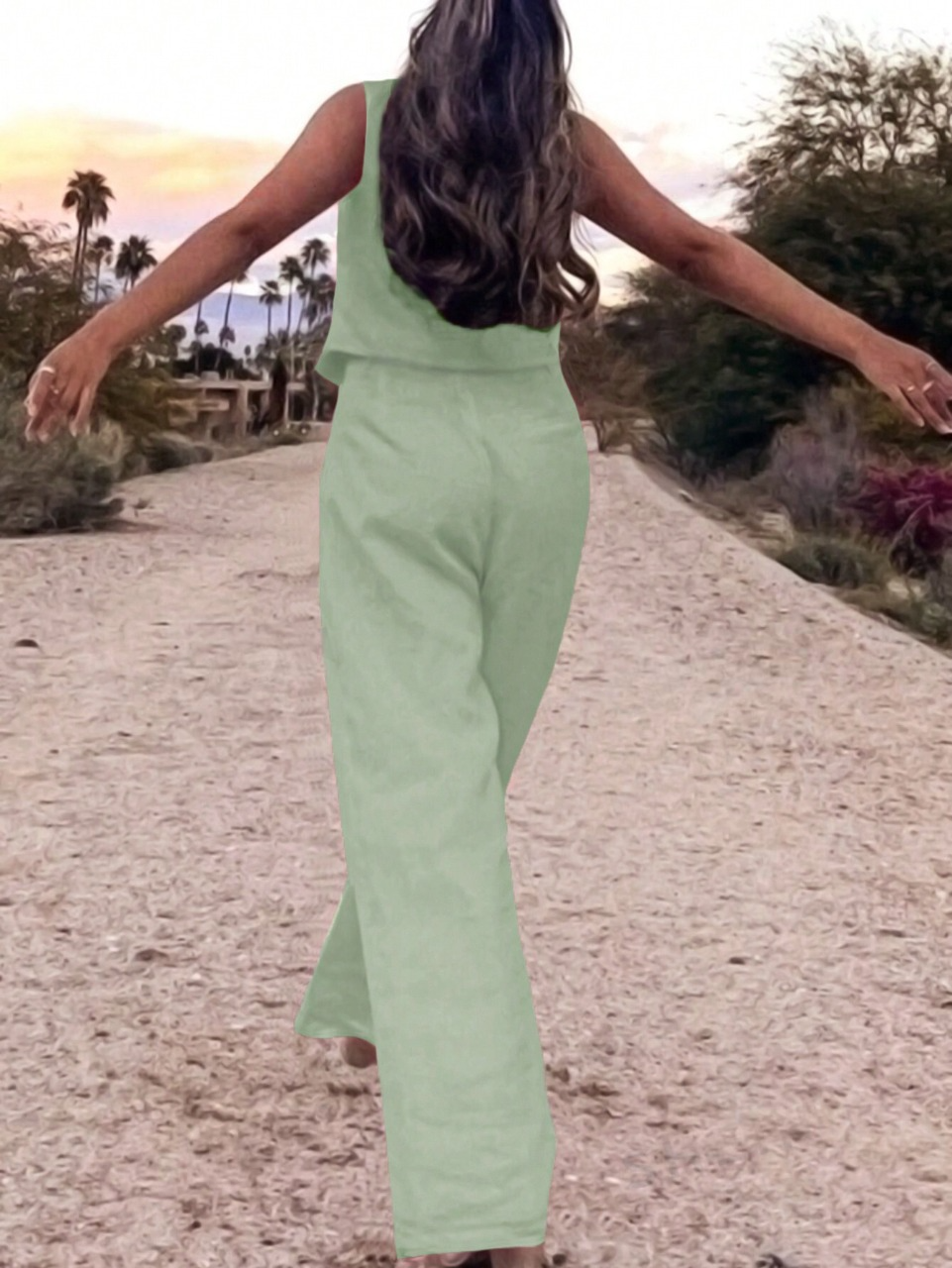 Set Due Pezzi Estivi Casual Da Donna Con Canotta Tinta Unita E Pantaloni Lunghi