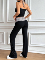 Stampa leopardata in maglia corta e pantaloni lungo impianto di due pezzi per le donne