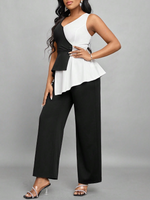 Set Da Top Asimmetrico Con Orlo A Blocchi Di Colore E Pantaloni A Colore Solido Per Signore