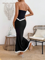 Set A Due Pezzi In Block Dei Colori Per Donna, Composto Da Top Senza Spalline E Gonna A Sirena