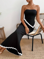 Set A Due Pezzi In Block Dei Colori Per Donna, Composto Da Top Senza Spalline E Gonna A Sirena