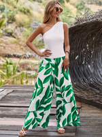 Completo Donna Con Motivo Stampa Albero Di Foglie, Con Top A Spalle Scoperte E Pantaloni Lunghi