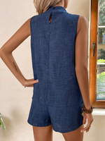 Set Top Senza Maniche E Pantaloncini Con Bordi Arricciati Plissettati