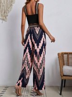 Top Corto Da Donna A Blocchi Di Colore Con Scollo All'americana E Pantaloni In Due Pezzi