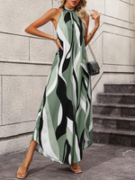 Jumpsuit gamba larga color block con collo halter