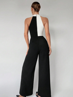 Tuta Jumpsuit Asimmetrica In Stile Halter Con Blocchi Di Colore Da Donna