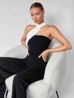 Tuta Jumpsuit Asimmetrica In Stile Halter Con Blocchi Di Colore Da Donna