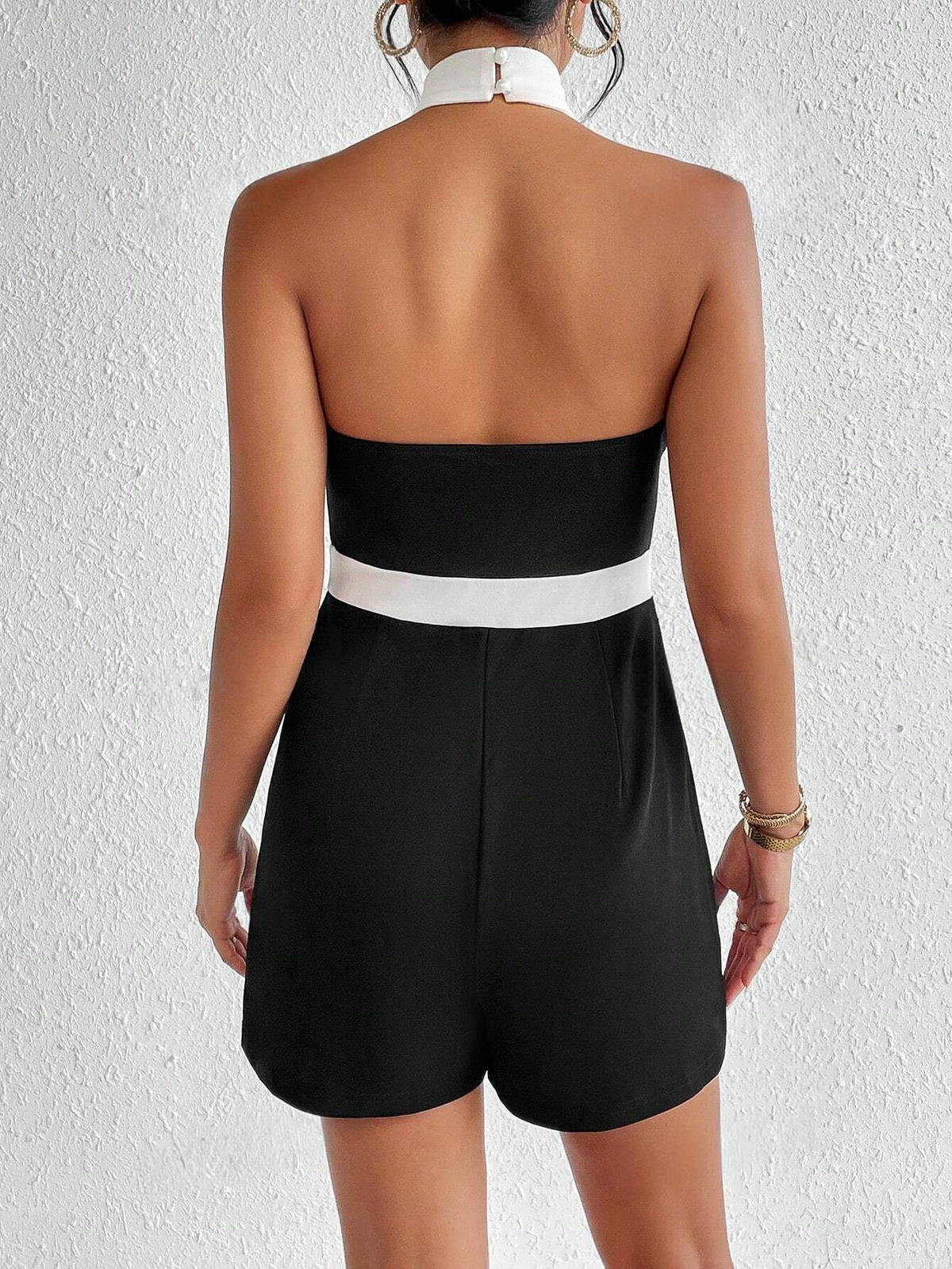 Tute da donna Schiena scoperta Bottoni Spalline incrociate Bordo a contrasto Blocchi di colore Casual