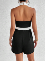 Tute da donna Schiena scoperta Bottoni Spalline incrociate Bordo a contrasto Blocchi di colore Casual