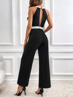 Jumpsuit halter bicolore scollo a goccia gamba ampia