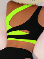 Costume da bagno summer beach color block neon con bikini a una spalla