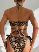 Bikini A Stampa Leopardo Casuale Con Dettagli A Nodo E Parte Inferiore Laterale A Lacci