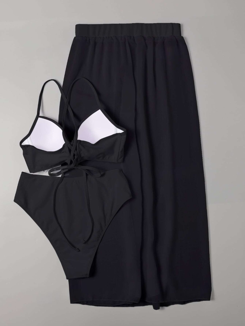 Bikini A Vita Alta E Gonna Da Spiaggia Con Ferretto In Tinta Unita