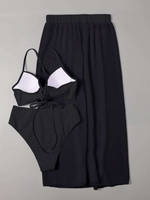 Bikini A Vita Alta E Gonna Da Spiaggia Con Ferretto In Tinta Unita