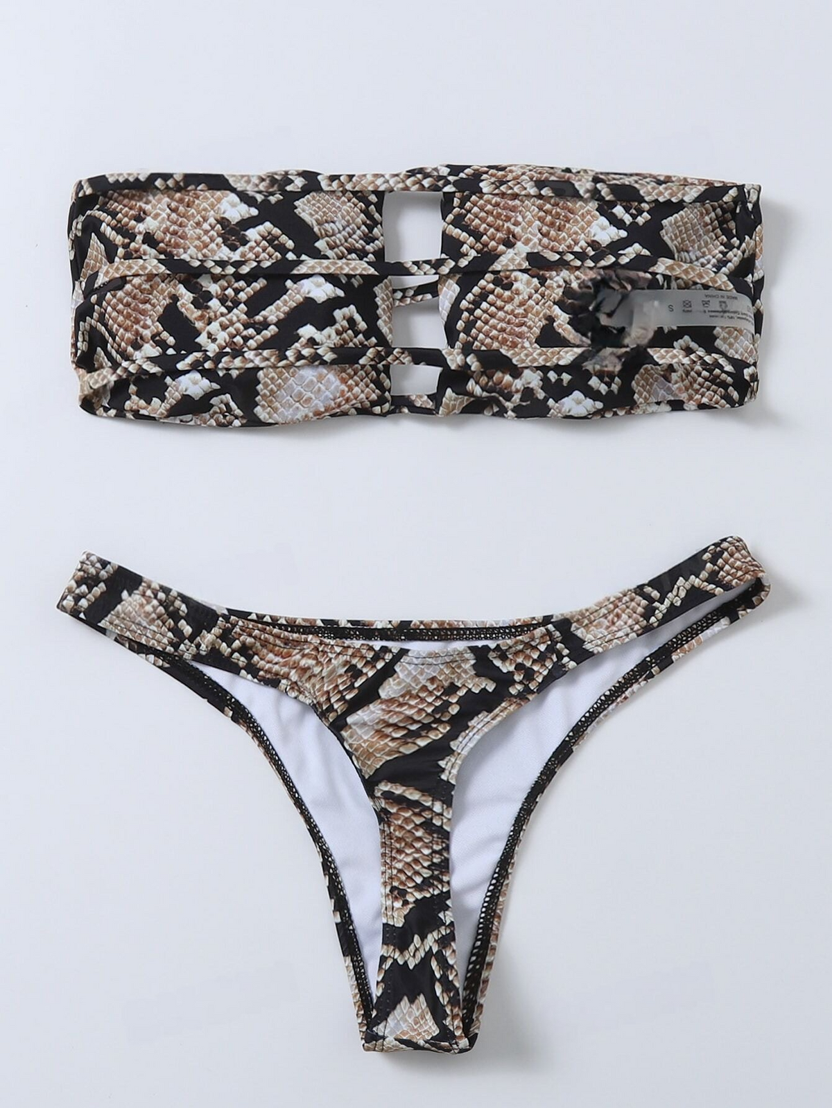 Set bikini con stampa effetto serpente Reggiseno a fascia cut out & Bottom con taglio alto 2 pezzi Costume da bagno