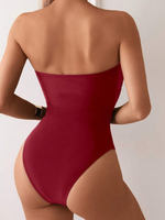 Costume Da Bagno Intero Slim Fit Senza Bretelle In Tinta Unita Per Spiaggia Estiva