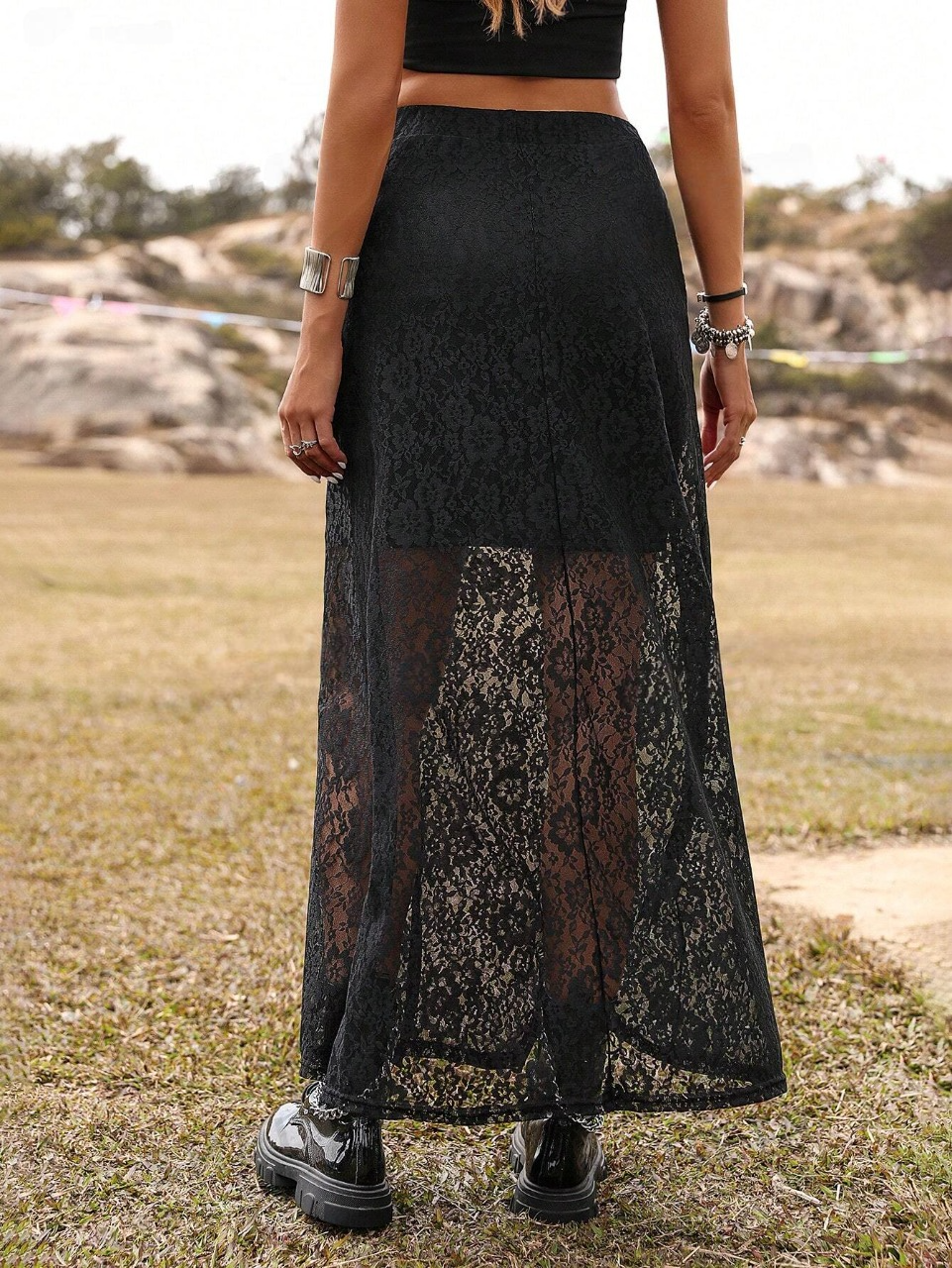 Gonna Lunga Maxi In Pizzo A Tinta Unita E Trasparente