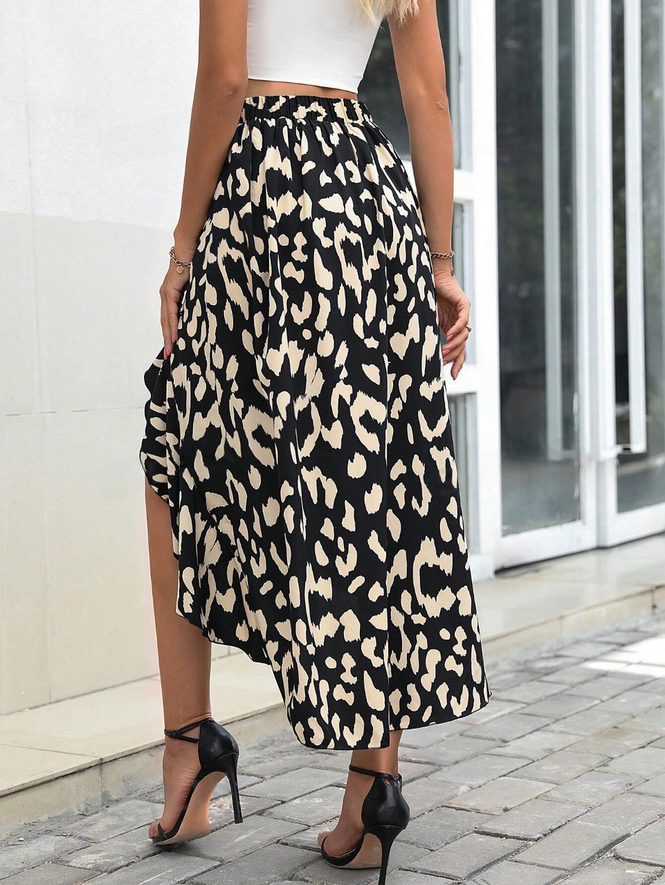 Gonna Midi Con Design Avvolgente Asimmetrico Con Stampa A Tutto Il Giro E Orlo Irregolare