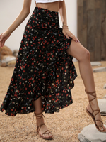 Gonne con stampa fiorellini con bordo a volant orlo asimmetrico