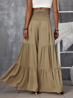 Pantaloni a gamba larga vita arricciata nodo frontale con volant