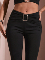 Pantaloni a zampa casual a righe con pieghe e decoro a rombo quadrato