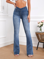 Jeans a gamba svasata con vita elastica