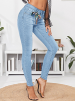 Jeans skinny lavaggio con candeggina flessioni con Sciarpa