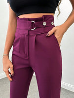 Pantaloni Lunghi Con Dettaglio Fibbia A Cerchio In Vita Alta Da Donna