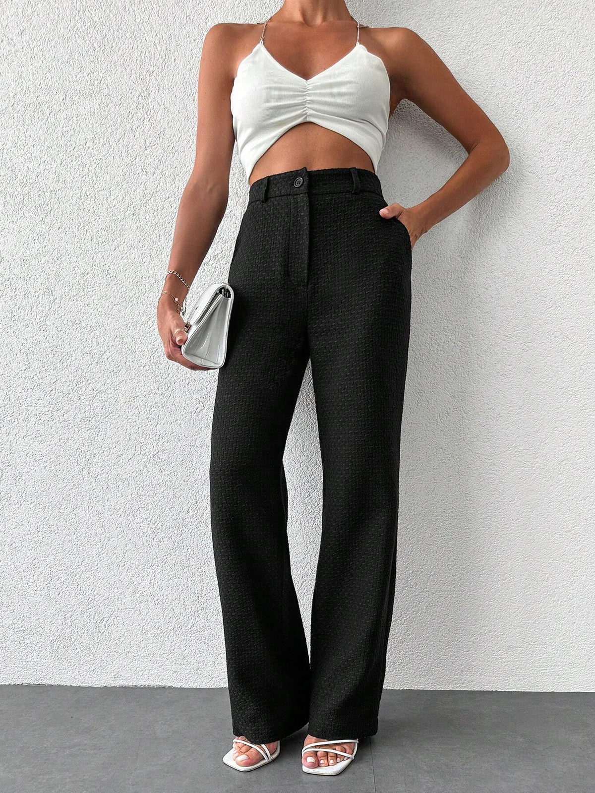 Pantaloni vita alta tasca inclinata