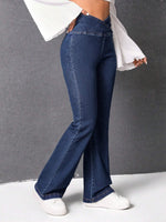 Jeans Da Donna Con Gamba Svasata A Vita Sovrapposta Estiva