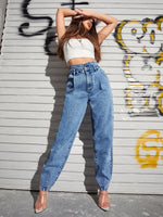 Jeans mom con tasca e vita alta