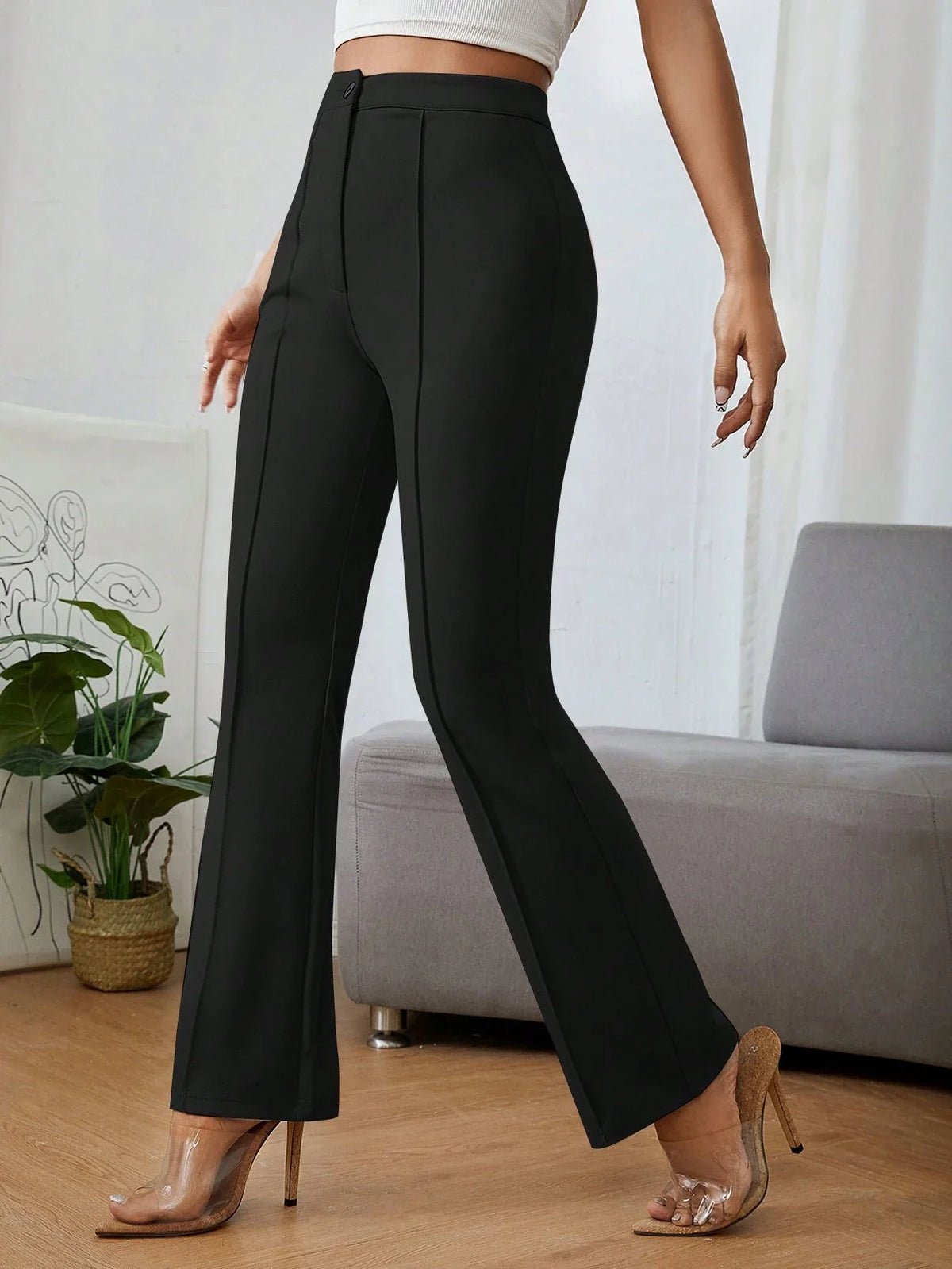 Pantaloni Svasati Casual Comodi In Tinta Unita