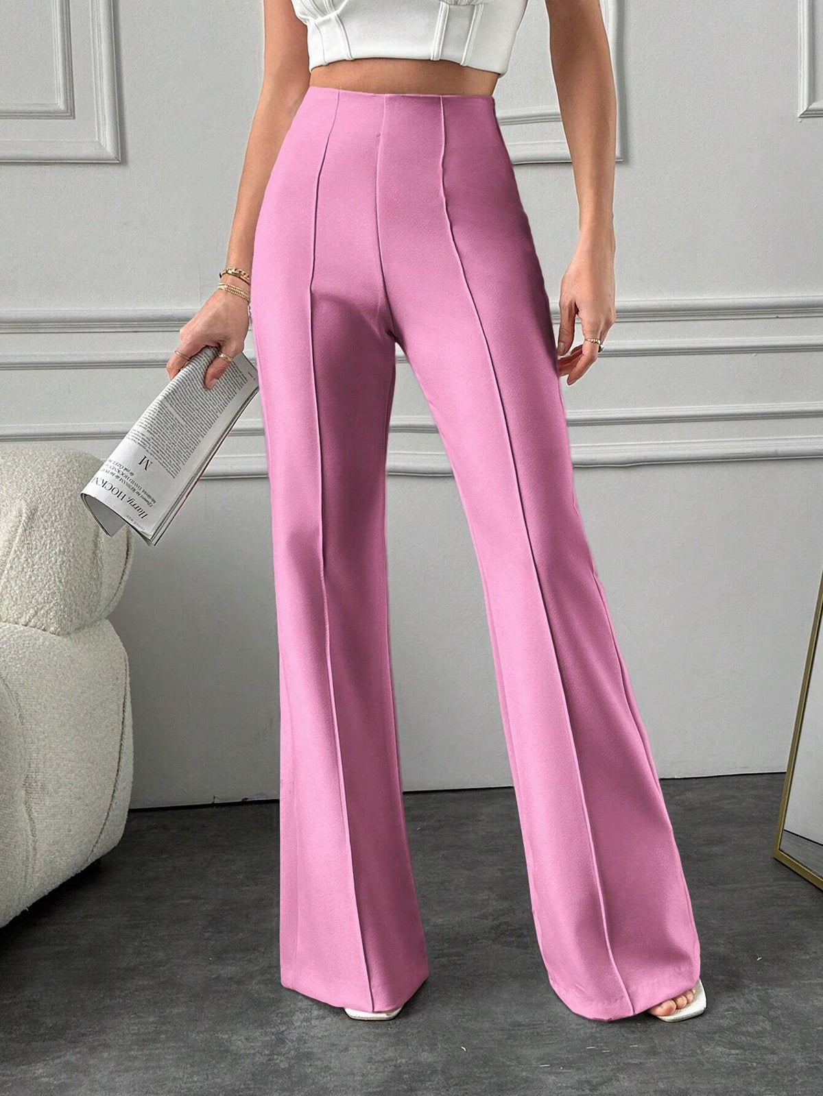 Pantalone A Palazzo A Vita Alta, Tinta Unita