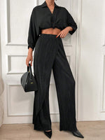 Pantaloni Satin Plissettati Di Qualitˆ Con Dettagli Di Abbottonatura