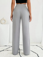 Pantaloni a gamba larga da donna in colore unito con tasche, casual