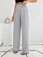 Pantaloni a gamba larga da donna in colore unito con tasche, casual