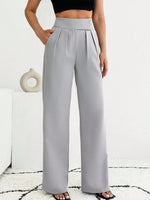 Pantaloni a gamba larga da donna in colore unito con tasche, casual