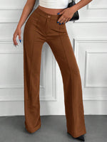 Pantaloni vita alta con bottone frontale