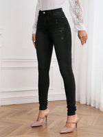 Jeans Strappati Tinta Unita Da Donna